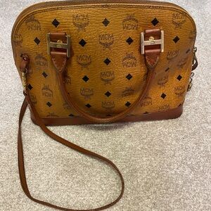 MCM Brown Crossbody Bag with Logo Pattern